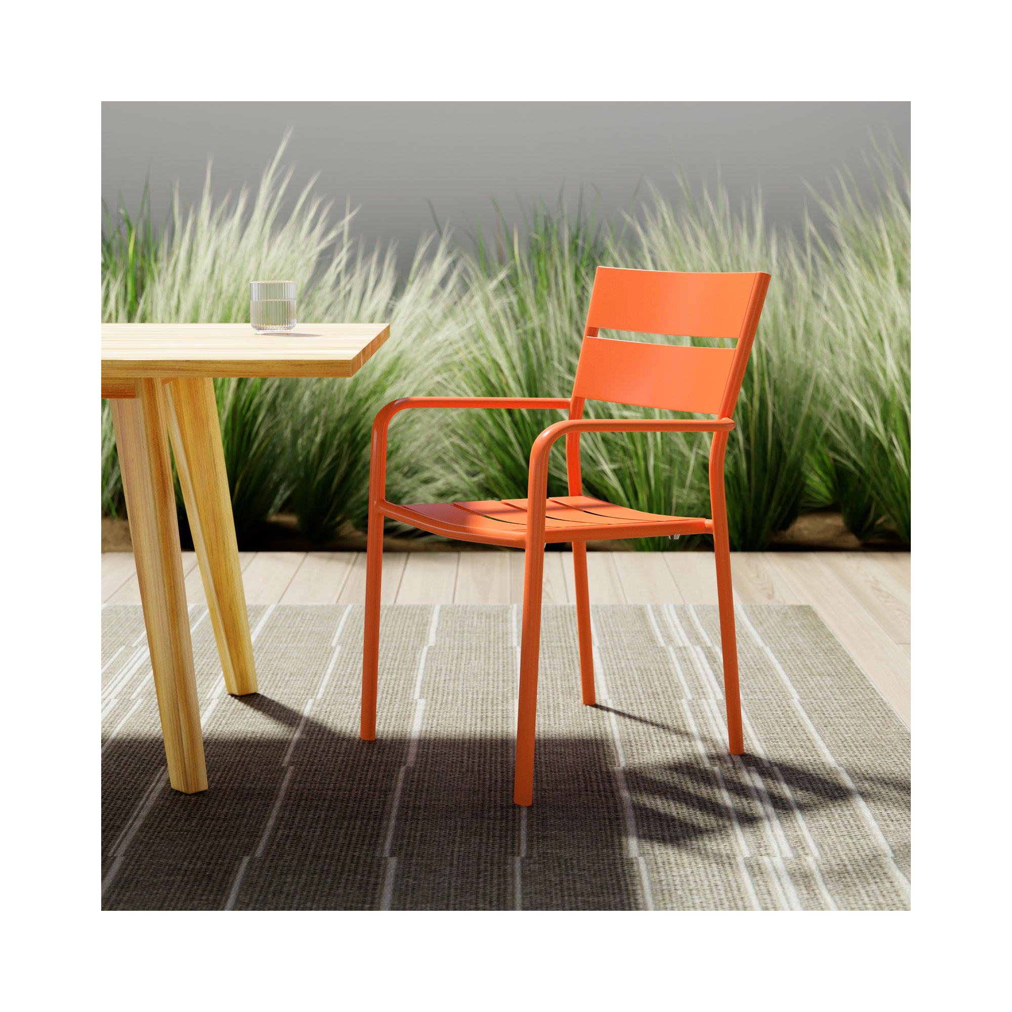 Ottie Premium All-Weather Wicker Outdoor Stacking Dining Armchair, Orange