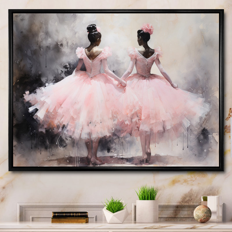 Pink Ballet Dance I, reproduction sur toile, H 12 po x l 20 po x P 1 po, Cadre flottant noir