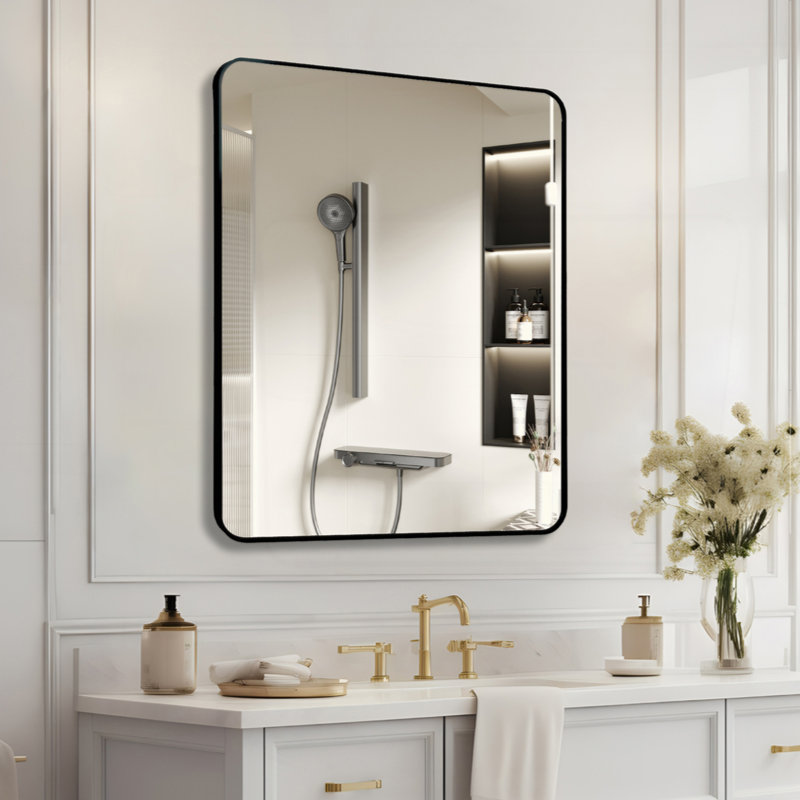 Miroir de salle de bain mural, Noir, 36 po x 30 po, Rectangulaire