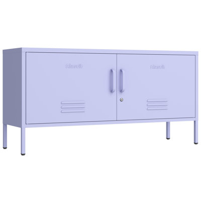 Wide Lockable Metal TV Stand for Bedroom, Heavy Duty Entertainment Center with Adjustable Shelves & 2 Doors, Multifunctional Storage Cabinet for Home