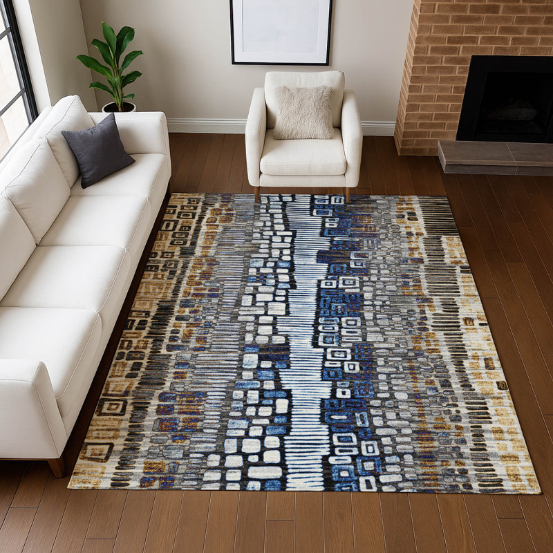 Tapis géométrique intérieur / extérieur lavable à la machine Huseby ACN2268, Rectangle 10 pi x 14 pi