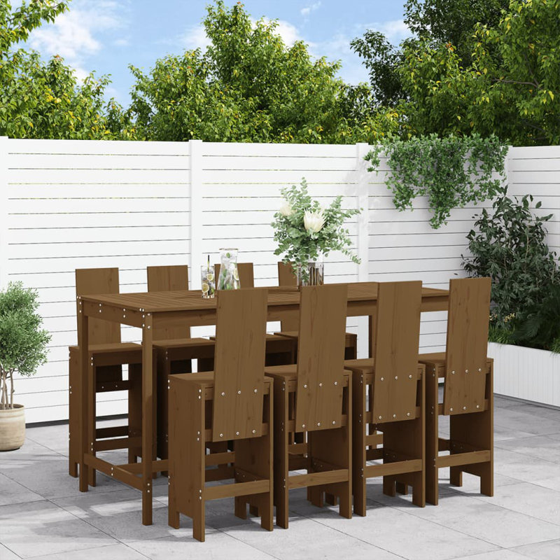 Aundreah Brayden Studio Bar Set with Wood Frame and Solid Wood Outer Material, Honey Brown