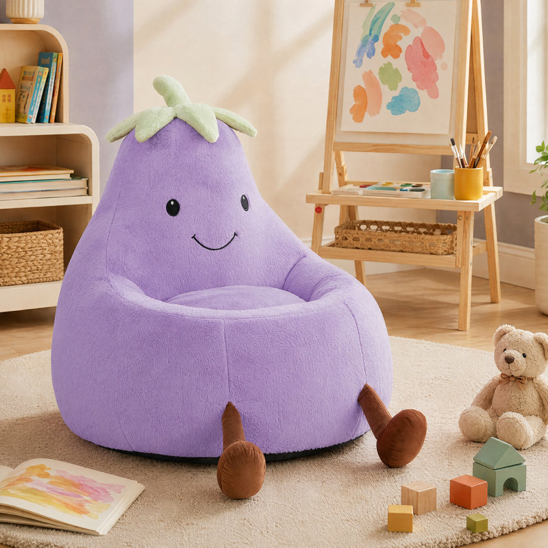 Fauteuil à billes avec aubergine Kannon, H 21,65 po x l 23,62 po x P 24,4 po, Polyester mauve