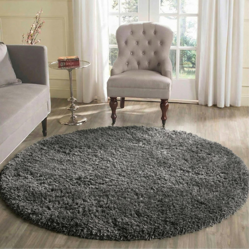 Esterly Solid Colour Shag Area Rug, Round 120cm