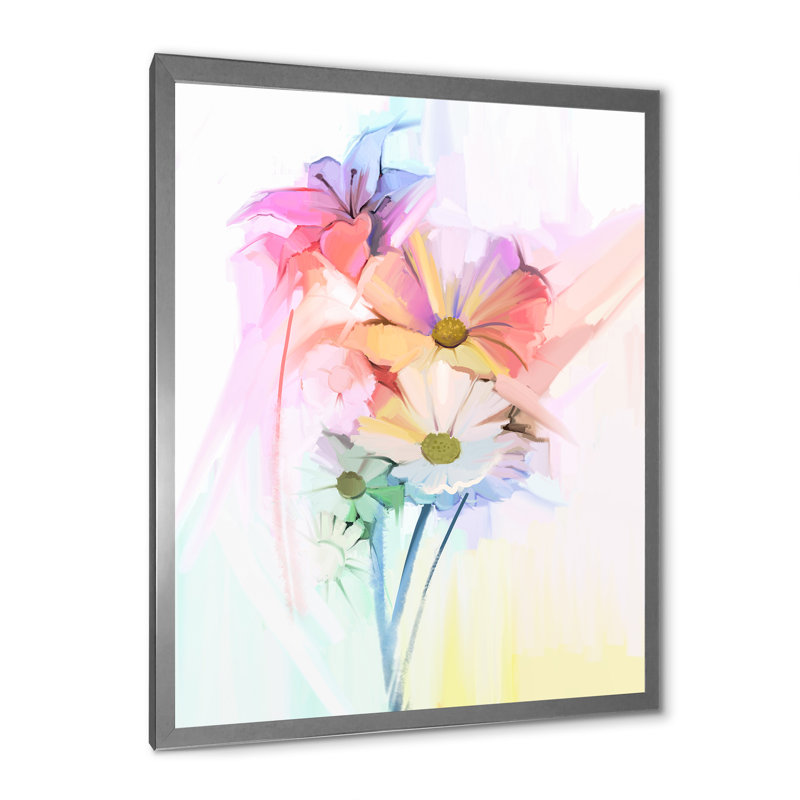 «Modern Gerbera Daisy Flower», reproduction d'art sur toile traditionnelle, Cadre photo argenté, H 32 po x l 16 po x P 1 po