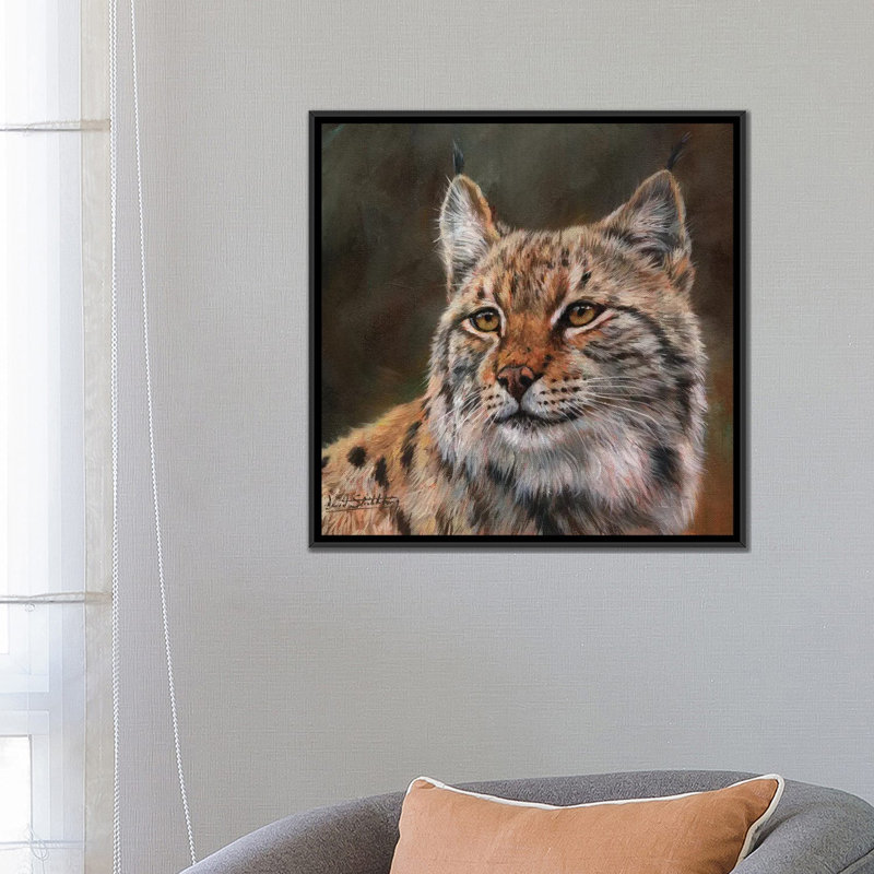 « eurasian lynx », impression sur toile, H 18 po x l 18 po x P 1,5 po, Toile avec cadre noir, Pas de tapis