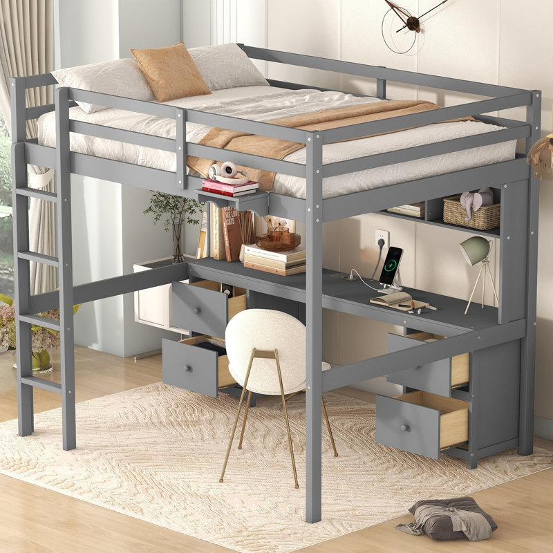 Lit mezzanine double Yvette Kids, gris