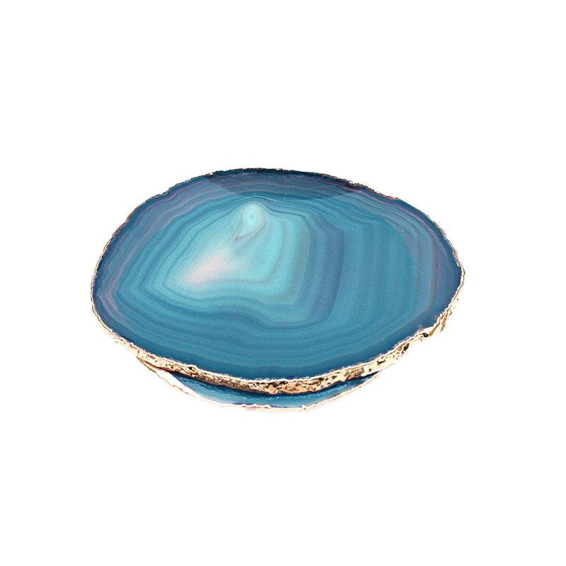 Sous-verres en agate naturelle bleu sarcelle, accessoires de cuisine, Bleu foncé / doré