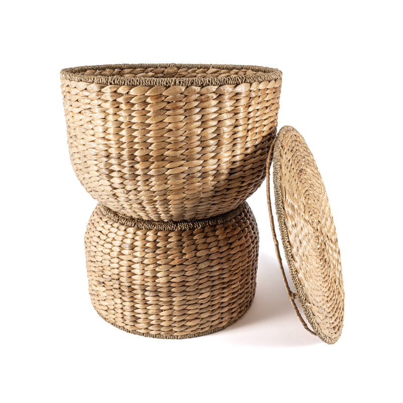  18" Hourglass Handwoven Hyacinth Storage Accent Table with Lid, Natural