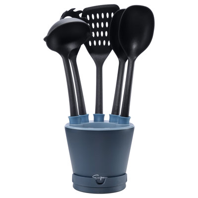 Cooking Gadget Tools Set With K36 Dart Handle, Crock Sets With 5 Pcs Kitchen Utensil With Spoon Rest, Ladle, Spaghetti Spoon, Slotted Turner, Solid Spoon, Slotted Spoon