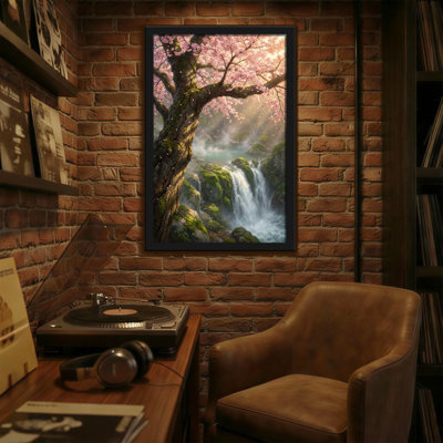 Plantes et fleurs, cerisier en fleurs, chute d'eau, paysage, printemps, reproduction d'art