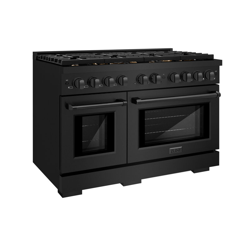 Zline 48 In. 6.7 Cu. Ft. Double Oven Gas Range In Black Stainless Steel With 8 Brass Burners