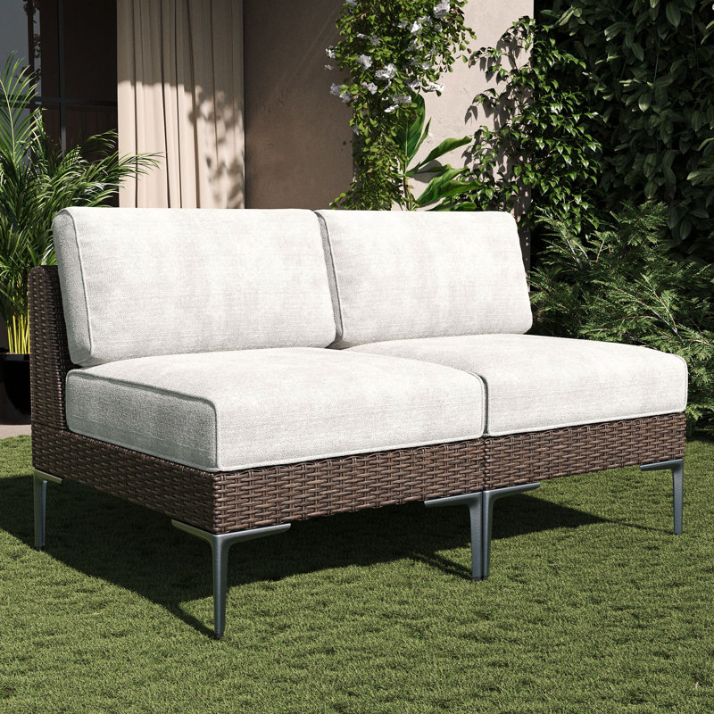  Modern Outdoor Wicker Rattan Patio Modular Single Chairs (set Of 2) With 6-inch Thick Cushions, Beige
