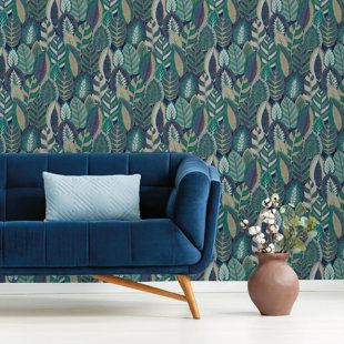 Sublime Arty Leaves Blue 10m x 52cm Matte Wallpaper Roll