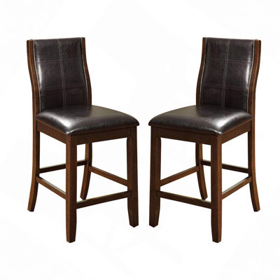 Transitional Dining Room Counter Height Chairs Set Of 2Pc High Chairs Only Brown Cherry Unique Curved Back Espresso Leatherette Padded Seat by Everly Quinn