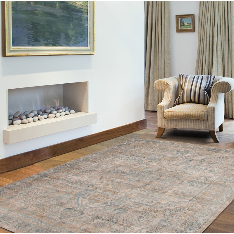 Tapis beige / bleu / brun Heriz, Rectangle 5 pi 3 po x 6 pi 7 po