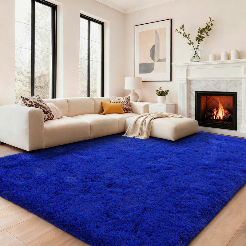 Soft Indoor Rug Blue Non-Slip Design Holiday Decor, Rectangle 4' x 6'