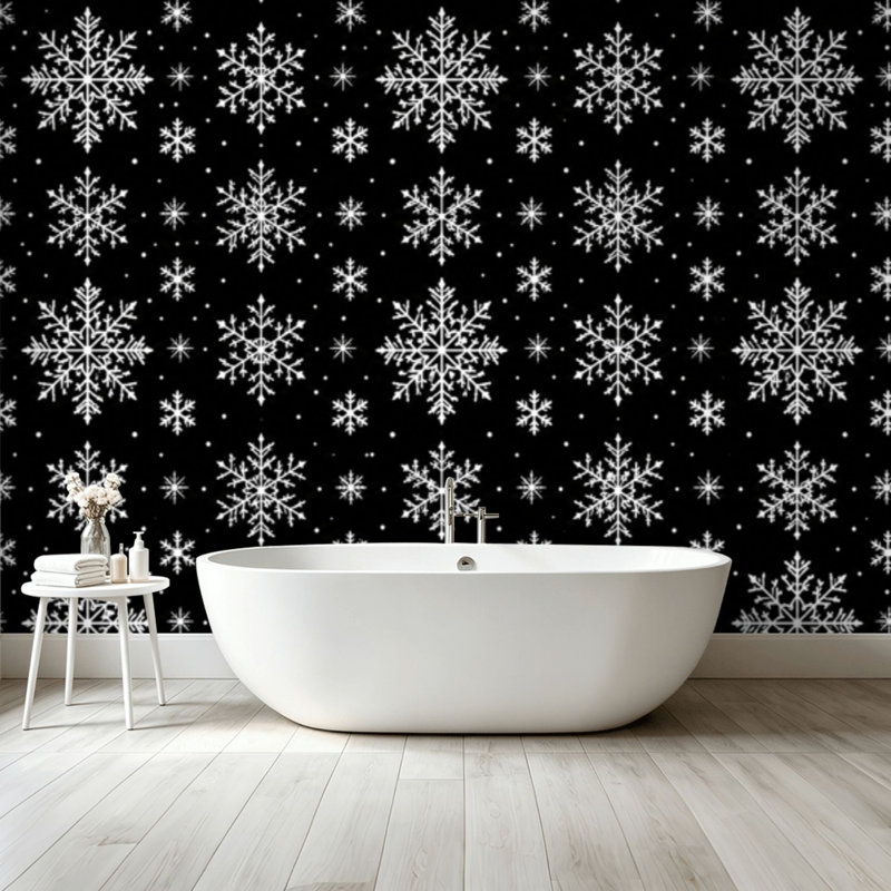 Peler et coller papier peint mural, flocon de neige blanc, noir, art mural autoadhésif et amovible, 68.88" L x 96" W