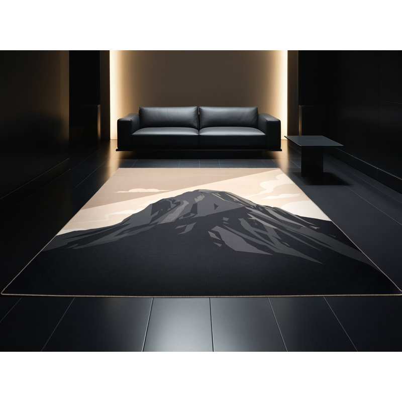 Soft Plush Queanbeyan Rio Sugarloaf Mountain Contemporary Ombre Area Rug in Black – Beige Binding, 2x3