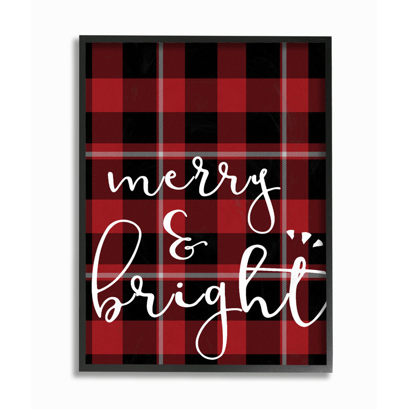 «Merry & Bright Plaid Typographie» par Daphne Polselli - impression d'art textuel, H 14 po x l 11 po x P 1,5 po