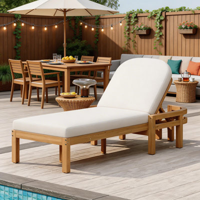 Acacia Wood Outdoor Chaise Lounge, 5-Position Recliner with Arched Backrest, Patio Lounge Chair for Poolside, Backyard & Deck (Light Teak)