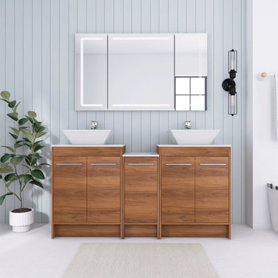 Meuble-lavabo double 58,89 po avec plateau en céramique Iniki