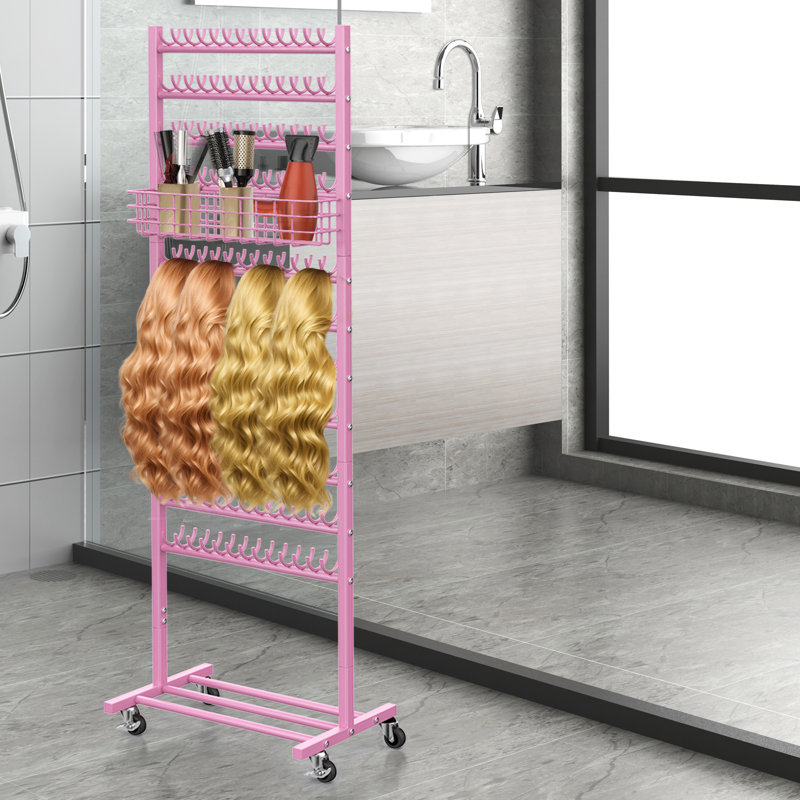 Présentoir rotatif à double face pour perruque et extension de cheveux avec roues, organisateur multifonctionnel pour les salons, les salons de beauté ou les placards personnels