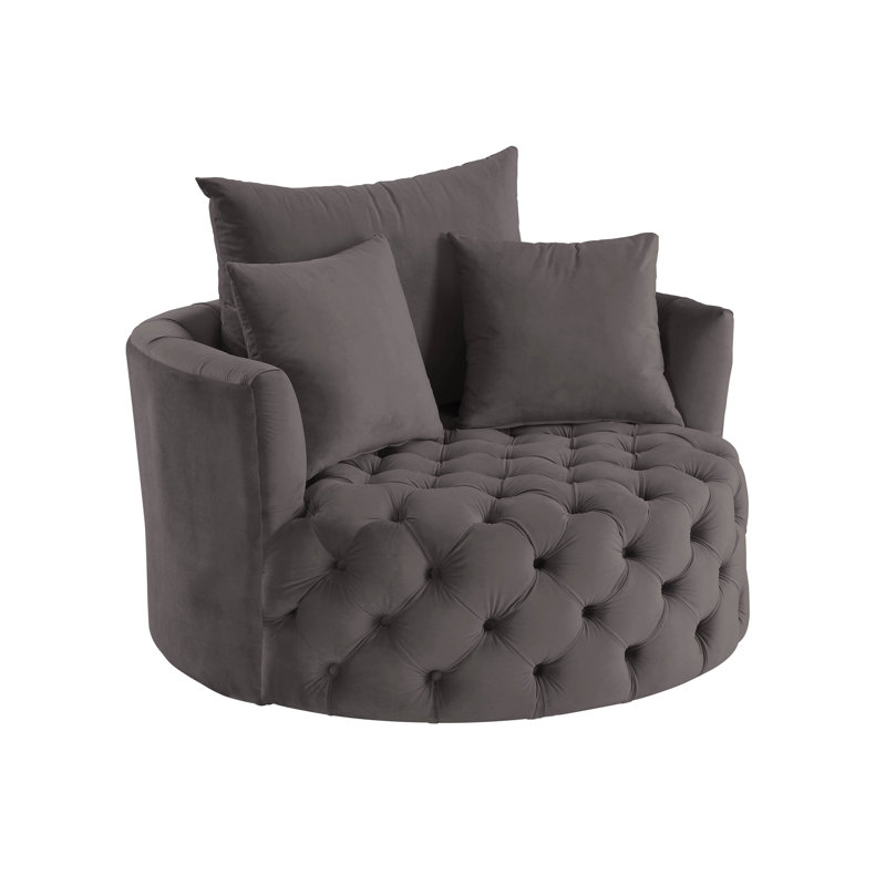 Gray Velvet Swivel Barrel Accent Chair with Manufactured Wood Frame