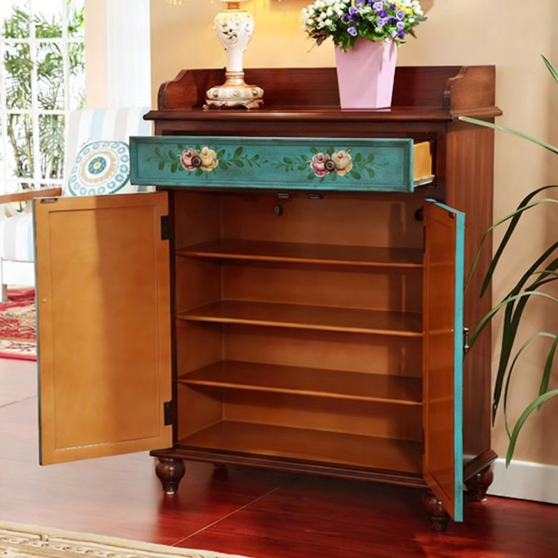 Brown+Blue Solid + Manufactured Wood Shoe Storage Bench