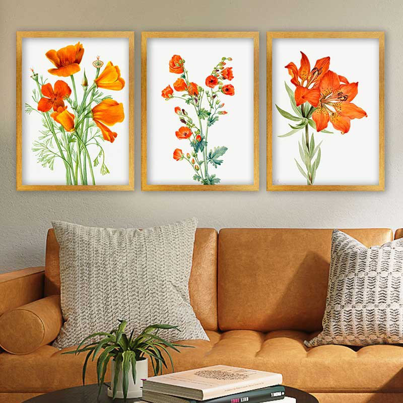 Ensemble de 3 peintures élégantes encadrées décoratives, 13,8 x 17,7 pouces chacune | 100% bois avec cadre 100% polystyrène (épaisseur: 0,8 pouce) | Impression numérique UV, parfaite pour le salon et la décoration intérieure