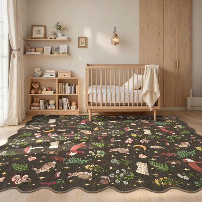 Grand tapis lavable pour animaux 8 pi x 10 pi Woodland, tapis mignon de lapin Fox