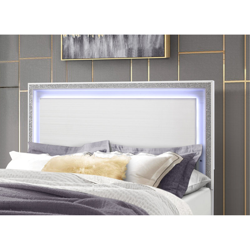 Lit transitionnel blanc scintillant avec détails en cristal concassé blanc glamour contemporain et accents, Très grand lit