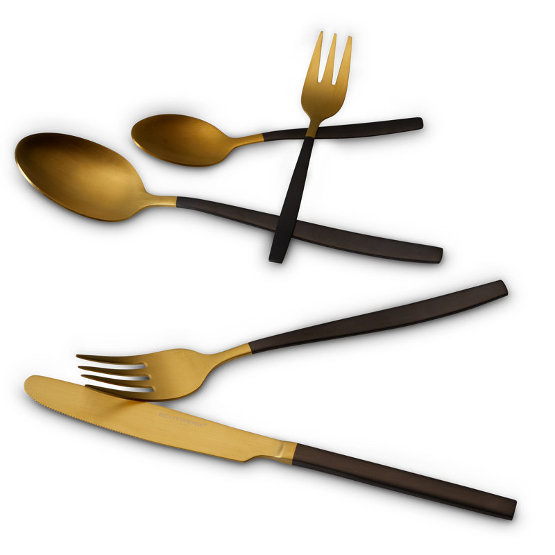 Positano 30 Piece Cutlery Set, Service for 6, Gold/Black