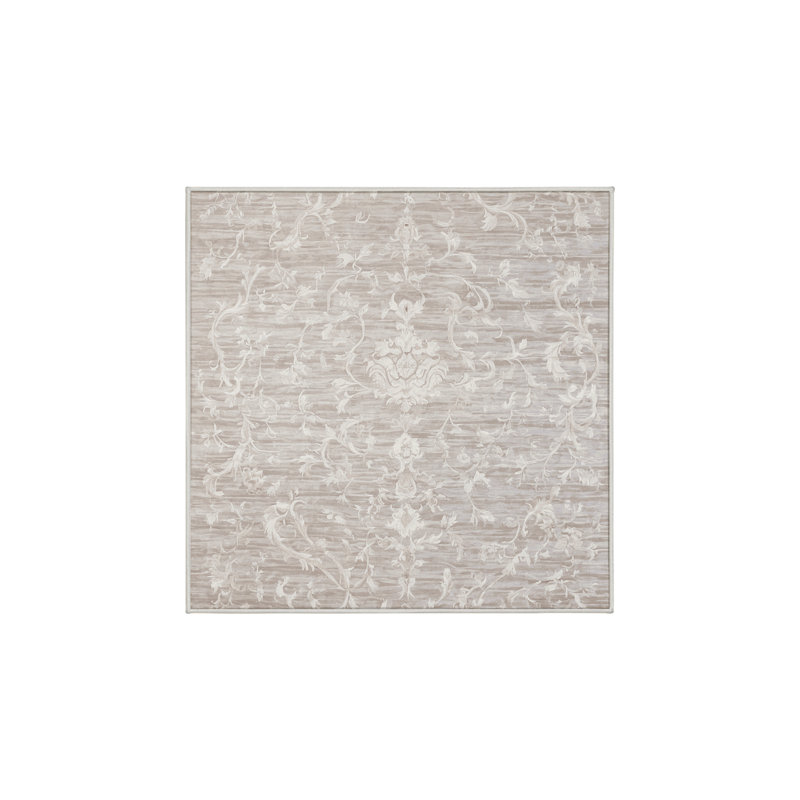 Machine Washable Beige Area Rug, Square 3'