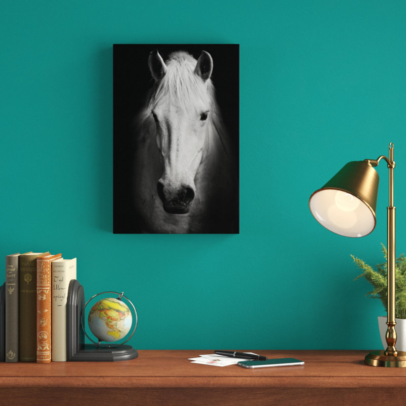 Cheval, reproduction d'art sur toile, cheval noir et blanc, Toile tendue, H 30 po x l 20 po, Sans cadre