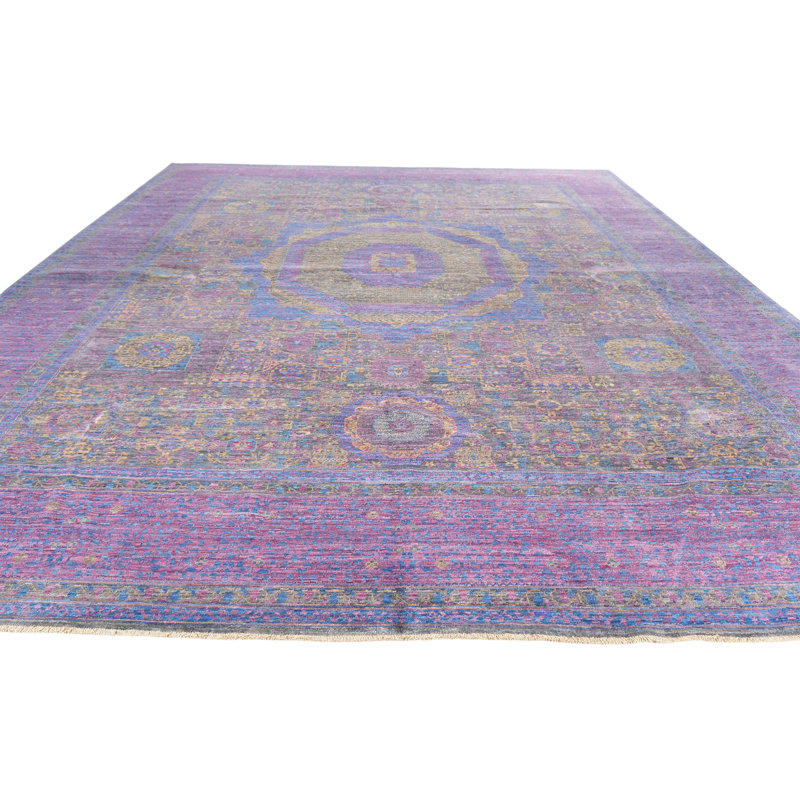 High-Quality Hand-Knotted Grey And Purple Area Rug