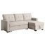 Canapé modulaire rembourré beige avec méridienne - rembourrage en mousse de lin à 3 sièges, coussins de dossier amovibles et rangement pour accueillir et divertir les attentes des visiteurs de nuit-2102676159