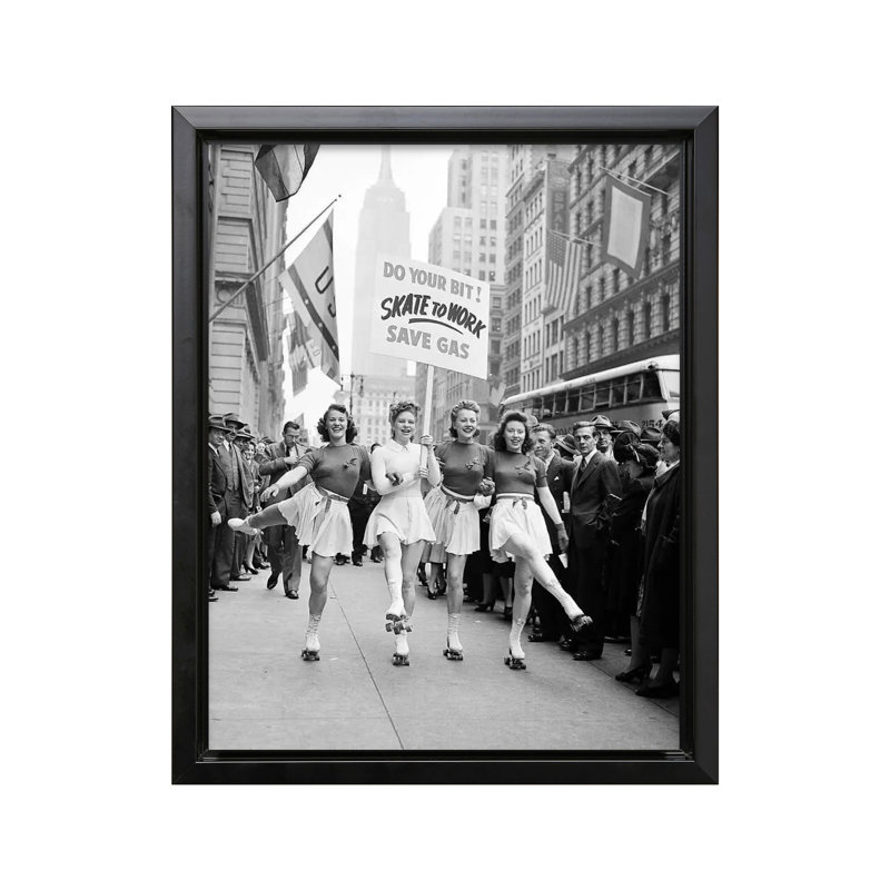 Skate To Work Save Gas, Black Framed, Canvas, 12"H x 16"W
