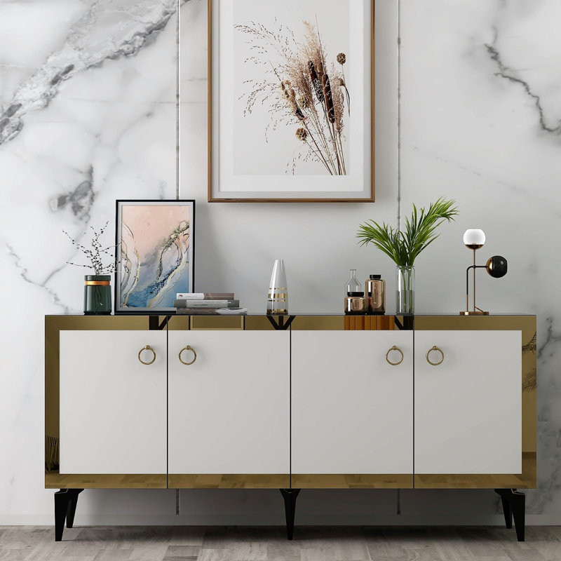 Olivia 150cm Console Table, Beige/Gold