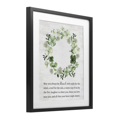 Blessed Irish Clover Wreath Framed Print Under Glass, design by Lettered and Lined