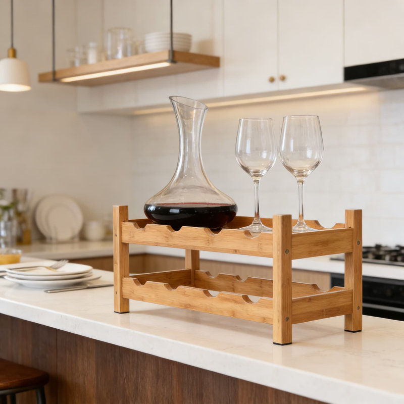 Support à vin en bambou pour 12 bouteilles, présentoir de rangement de vin autoportant à 2 niveaux pour la cuisine, le bar, le garde-manger ou la cave