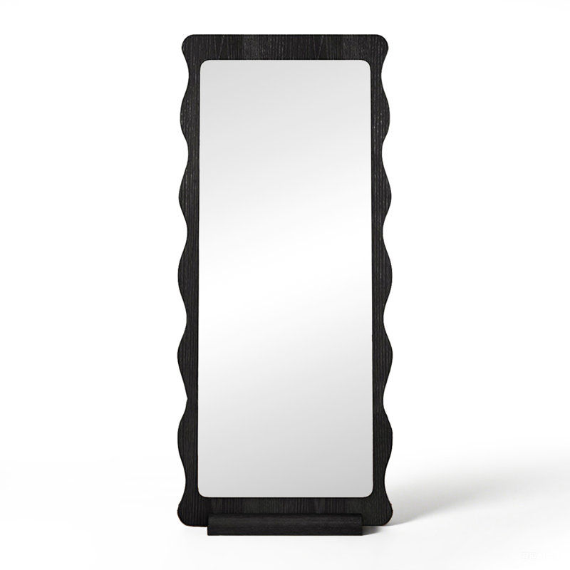 Medieval-Style Rectangular Wave-Shaped Frame Full-Length Mirror, 35.43" x 78.74", Black