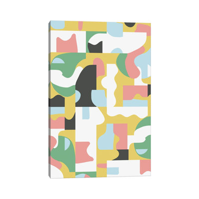 Organic Matisse Blocks Pink Mustard - Wrapped Canvas Art Prints 1 Piece Wrapped Canvas Wall Art