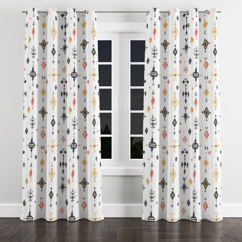 Boho Curtain panels - Blue Nomad Spirit Grommet Curtain - 1 Panel, 52" W x 95" L, Silver Grommets