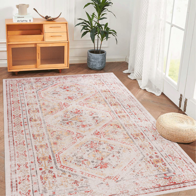 6X9 Area Rugs, Washable Rug, Low-Pile, Non-Slip, Non-Shedding, Foldable, Kid & Pet Friendly - Area Rugs For Living Room, Bedroom, Kitchen (Beige, 6' X 9')