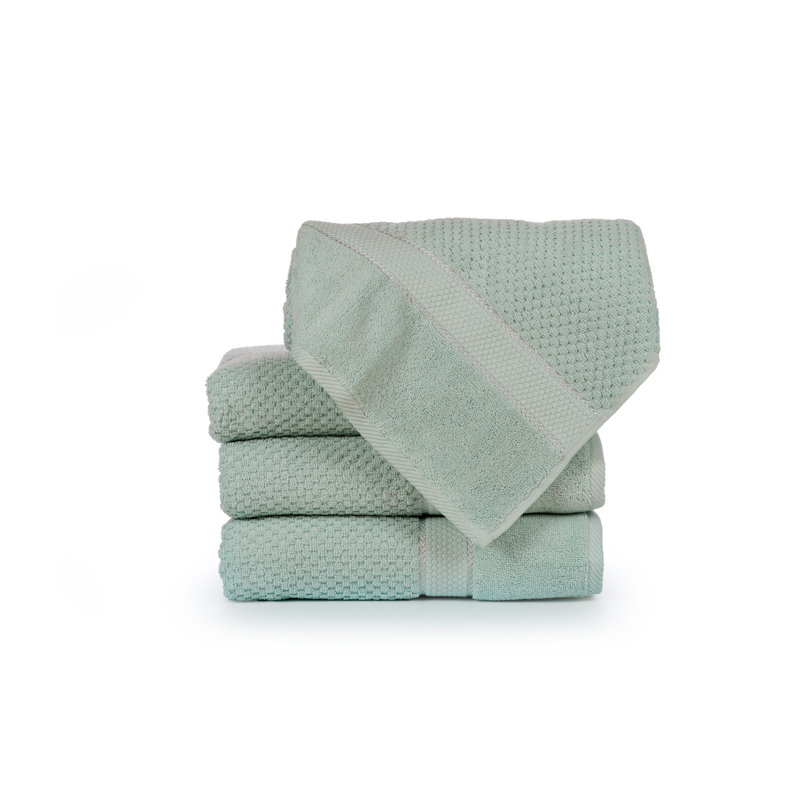 Collection de serviettes texturées 100% coton Mulaayam, Essuie-mains - paquet de 4, Vert menthe