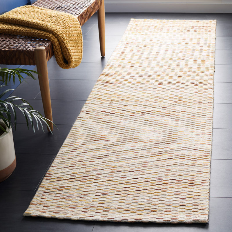 Alois Geometric Hand-Woven Flatweave Area Rug in Yellow/Ivory, Runner 2'3" x 9'