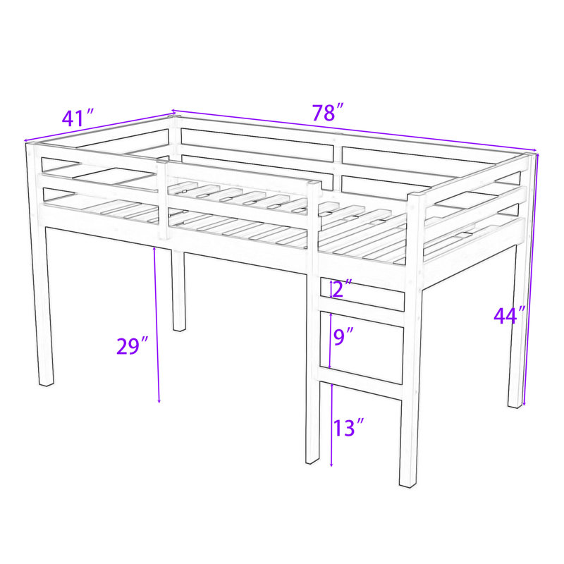 Lit mezzanine simple en bois avec échelle, Espresso