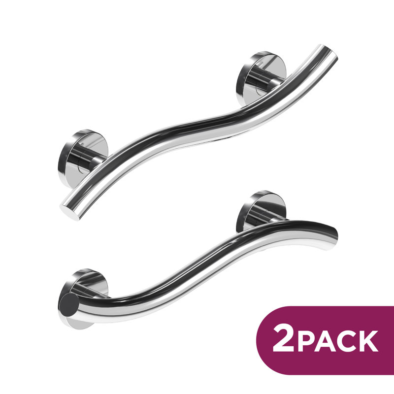 (2x Pack) Wave Grab Bar (18in), Left and Right Orientation, Polished Chrome