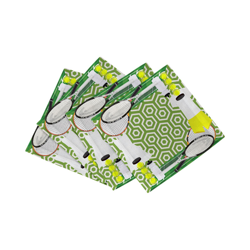 Serviettes de tennis en satin de coton, Vert / Blanc